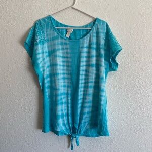 Chico’s Tie Dye Ombré Front Tie Cotton Blouse